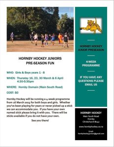 Hornby Hockey Pre Season Fun (Years 1 to 8) @ Hornby Domain