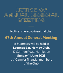 Hornby Club - 67th Annual General Meeting @ Hornby Club | Christchurch | Canterbury | New Zealand
